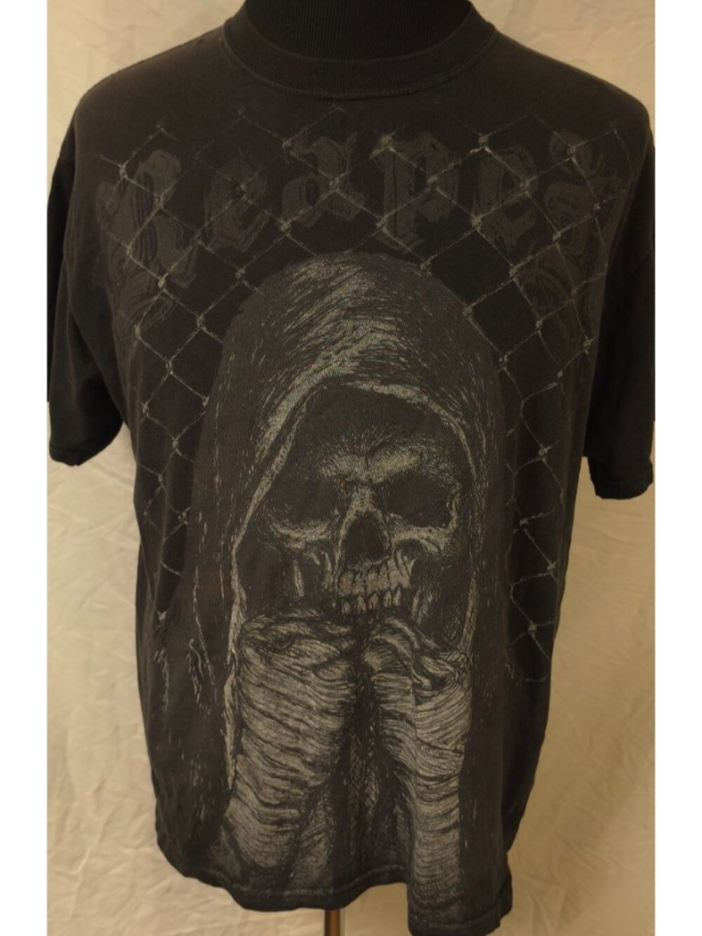 Vtg One More Round Y2K MMA Reaper Mall Goth Angel of Death Skate Skull T Shirt L